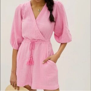 NWT Anthropologie Celia Gauzy Romper Size Medium in Pink